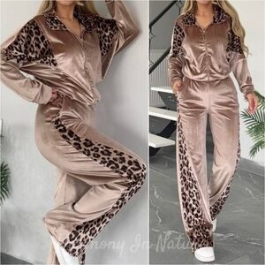 Harmony In Nature Beige Leopard Track Pants
